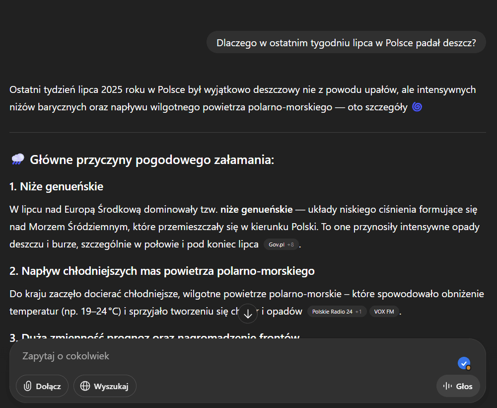 Zrzut ekranu z konwersacji z Chatem GPT. Prawidłowa odpowiedź.